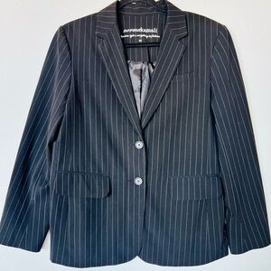 NORMA KAMALI Black White Pin-Stripe 2-Button Notch Collar Blazer Jacket